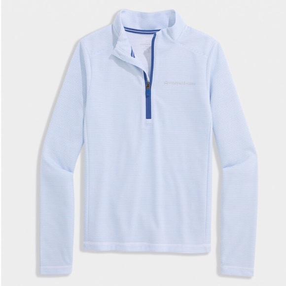 Vineyard Vines Boys Light Blue Striped 1/4 Zip Pullover - Size Medium - NWT